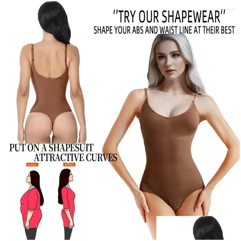 Women`S Shapers Womens Shapers Shapewear Thong Bodysuit For Tummy Control Seamless Waist Trainer Body Shaper Sha Girdles Drop Deliver Dhi3M