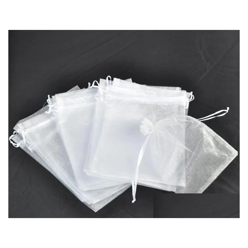Jewelry Pouches, Bags 15X20Cm White Color Jewelry Package Dstring Bags Large Pouches Organza 100Pcs/Lot Drop Delivery Jewelry Jewelry Dhkvm
