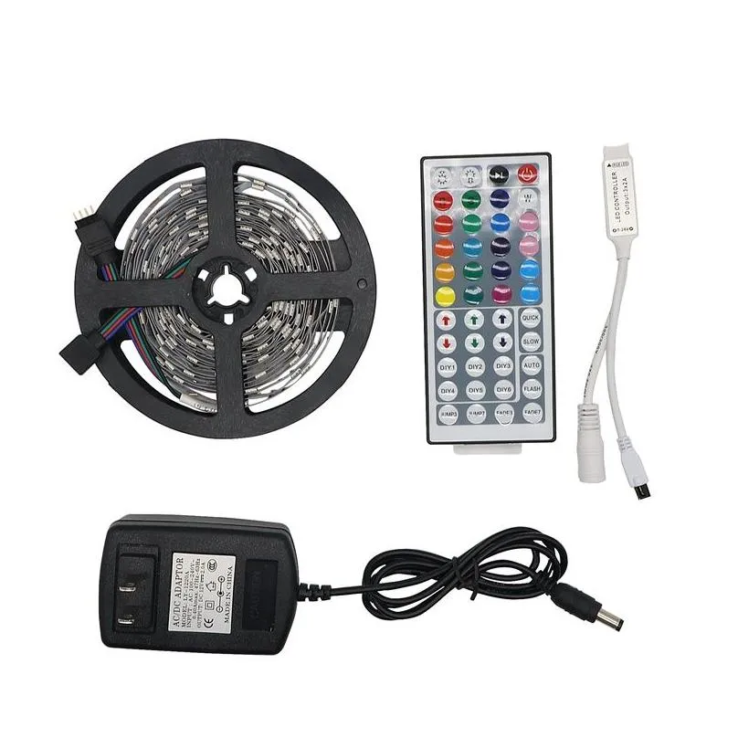 Led Strips Rgb Led Strip Light 5050 5M 10M Ip20 Leds Tape Ribbon Flexible Mini Ir Controller Dc12V Adapter Set Drop Delivery Lights Li Dhgde