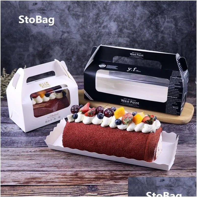 Gift Wrap Stobag 10Pcs Swiss Roll Baking Cake Packaging Portable Western Christmas Cheese Box Mousse Long Gold Stam Baby Shower Part 2 Dhfto