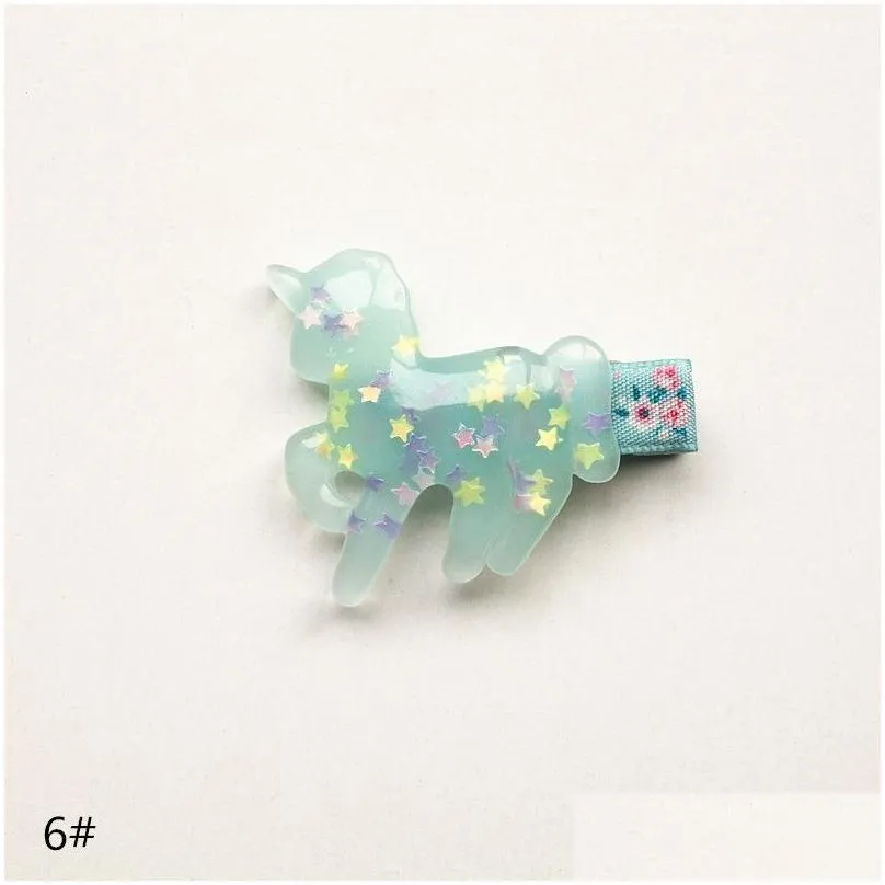 Hair Accessories 24Pcs/Lot Baby Hair Clips Pretty Hairpins Cute Horse Shape Haiepins Kids Barrettes Plastic With Glitter Stars Sequins Dhk8F