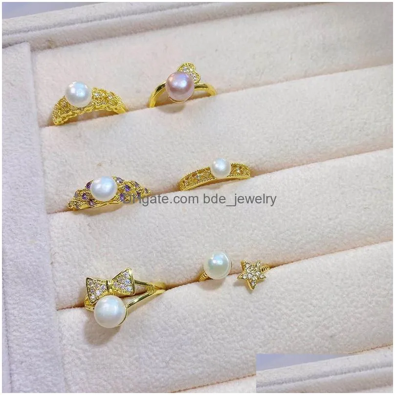 simple and luxury freshwater pearl open ring for womens thick gold color preservation part open index finger ring wholesale