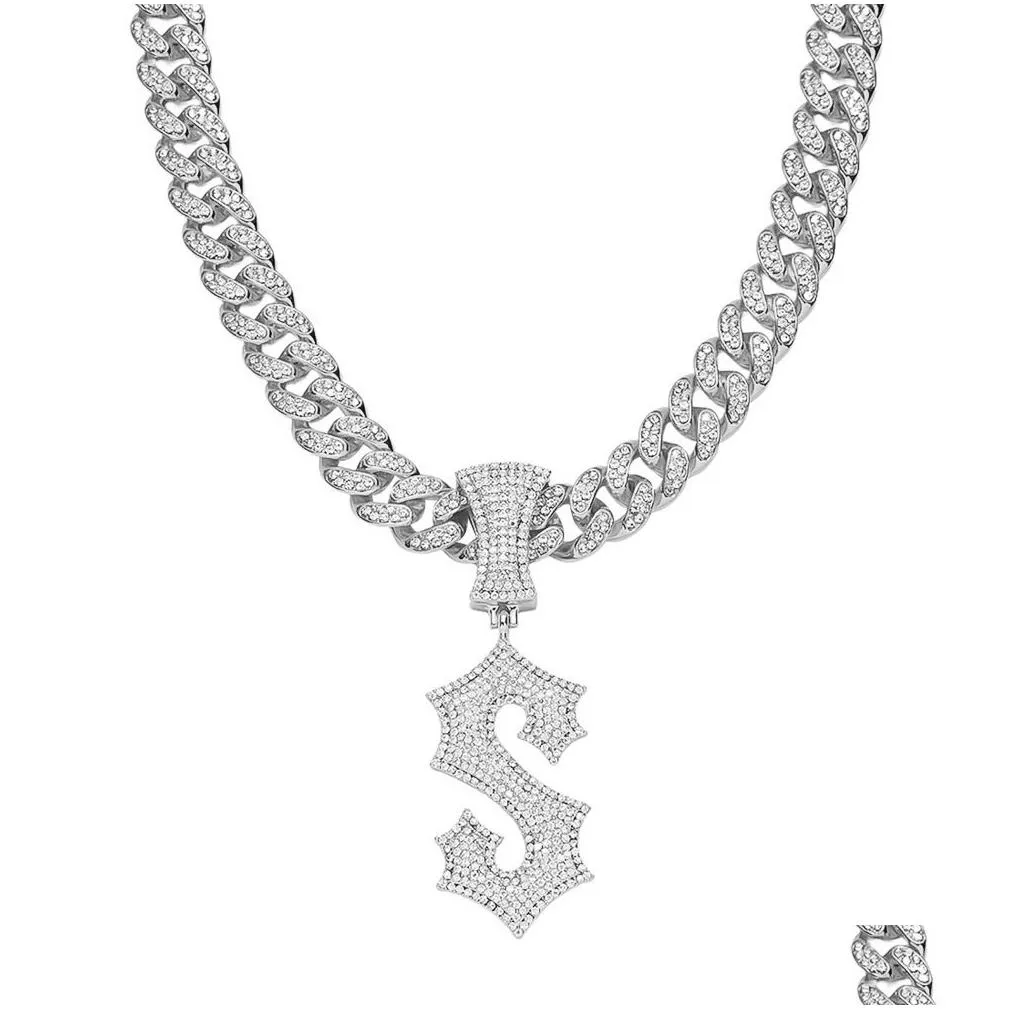 Pendant Necklaces Hip Hop Men Rapper Shiny Diamond Pendant Gold Necklace S Letter Micro-Inset Zircon Jewelry Night Club Accessory Swea Dhosn