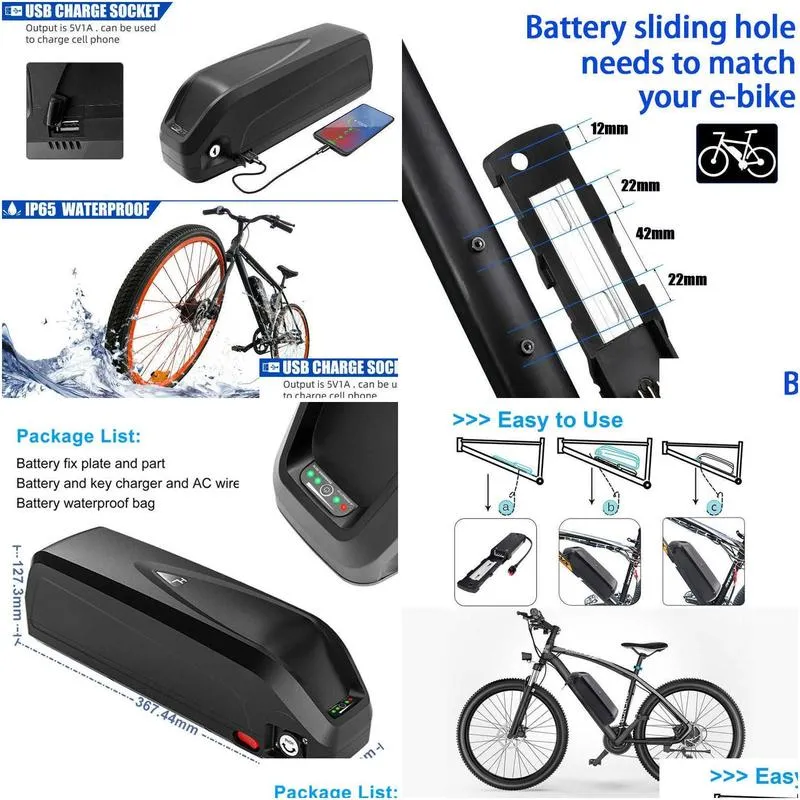 Batteries 48V 21Ah 36V 52V 28Ah Hailong 21700 Li-Oin Rechargeable Batteries Electric Bike Downtube E-Bike Battery Pack 1000W Drop Deli Dhg8Y
