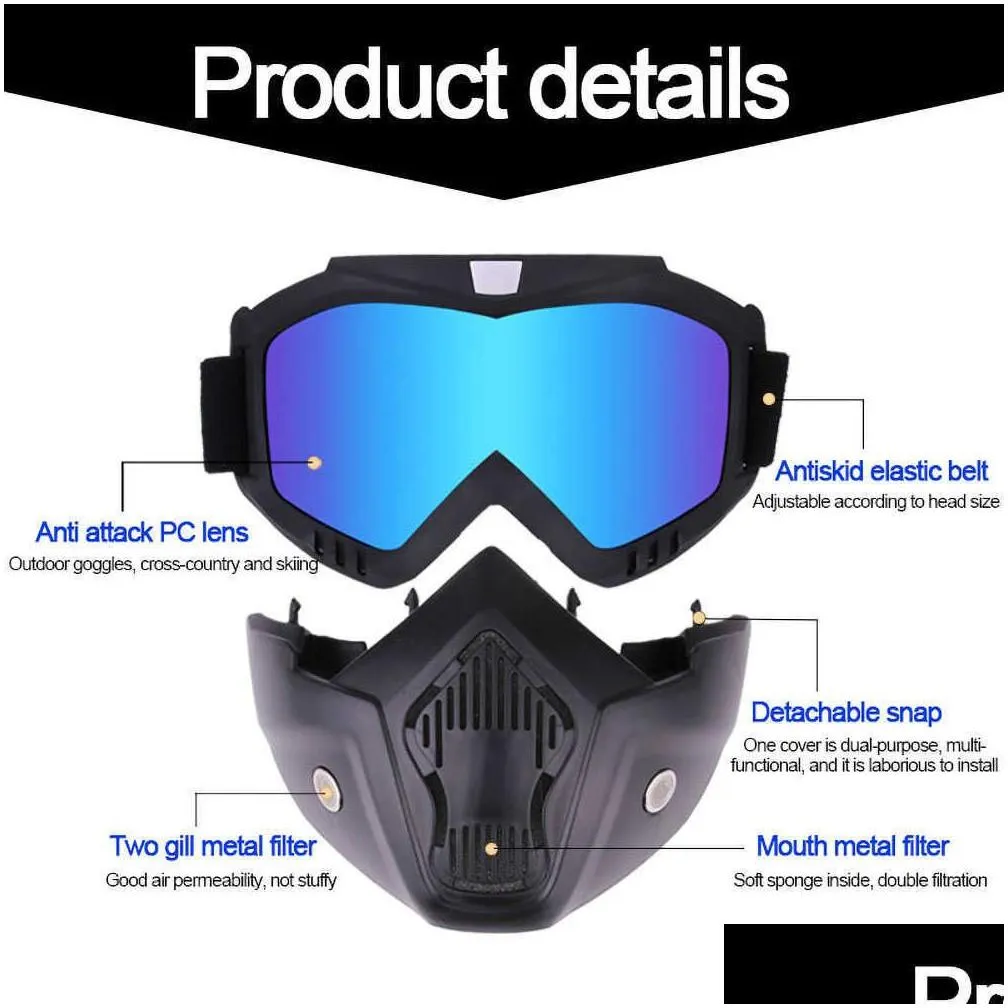 Car Other Auto Electronics New Adt Removable Winter Snow Sports Motorcycle Goggles Ski Snowboard Snowmobile Fl Face Helmets With Glass Dhwn2