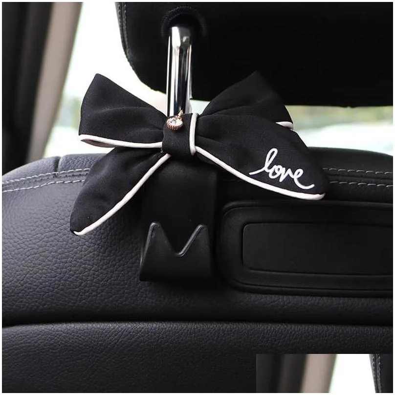 Other Interior Accessories New Cute Diamond Bowknot Car Seat Back Storage Hooks Vehicle Headrest Organizer Hanger For Groceries Bag In Dha8G