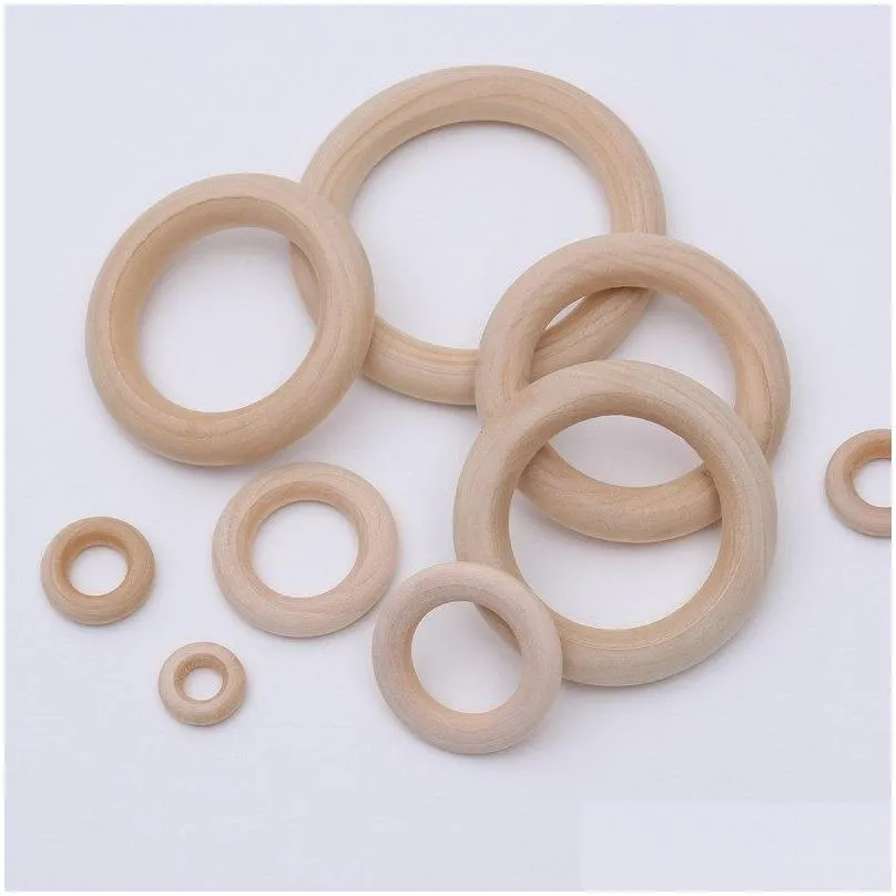 Wood 100Pcs/Lot Natural Color Wood Teething Beads Wooden Ring Baby Teether Diy Kids Jewelry Toss Games 15 20 25 30 35 50Mm Drop Deliv Dhwyp