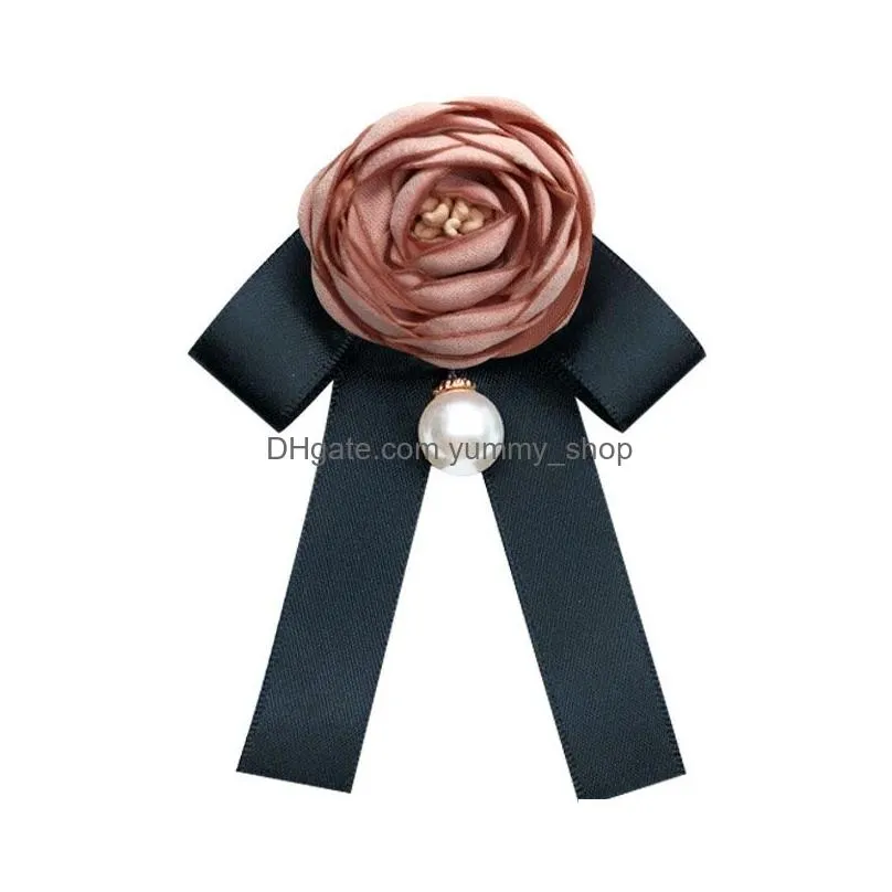 designer retro rose pearl flower brooches black bow tie blouse collar pin clothing boutonniere 6 colors fashion accessories women