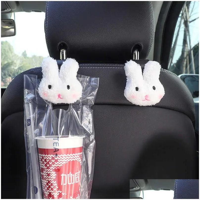 Other Interior Accessories New 2Pcs Cute Cartoon Bear Car Seat Back Hooks Storage Vehicle Headrest Organizer Hanger For Groceries Bag Dhy7U