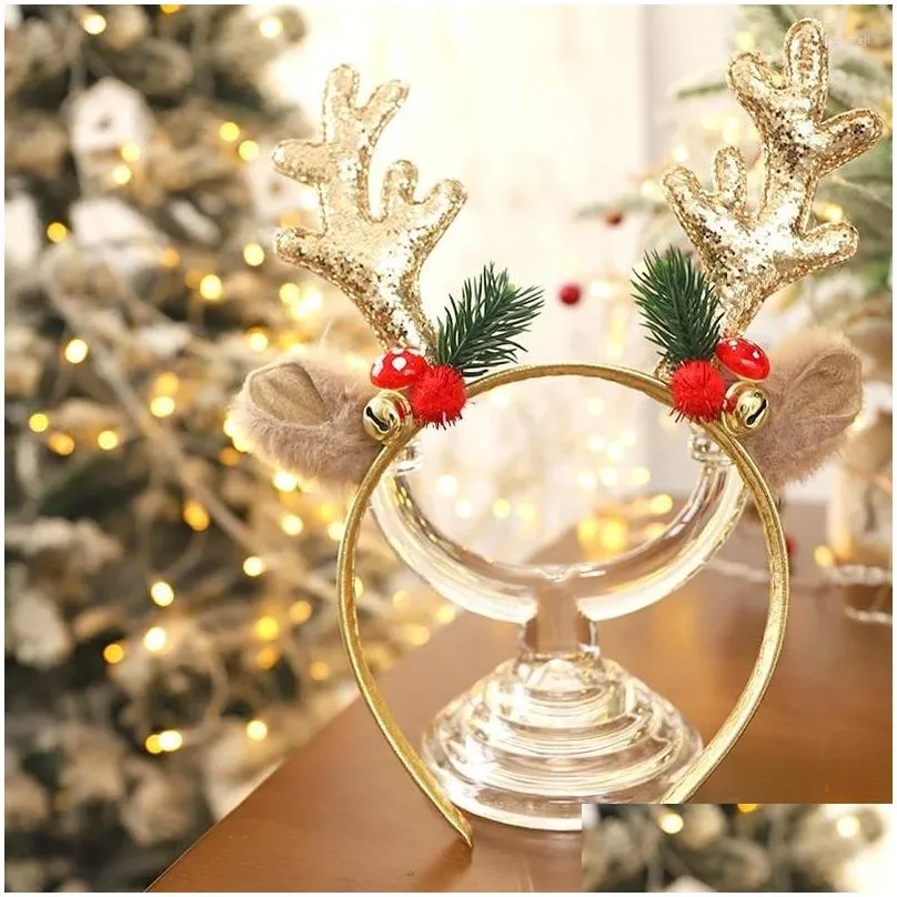 Hair Accessories 2024 Cute Christmas Deer Antlers Headband Bell Sequin Xmas Party Cosplay Girl Headbands Year Gift Drop Delivery Dhxvs