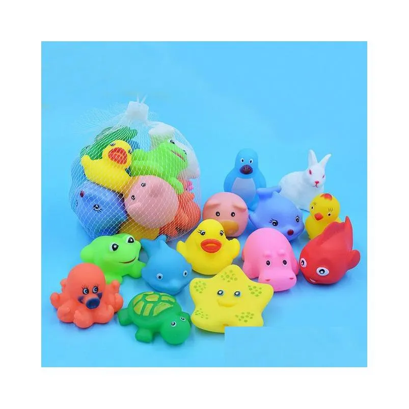 Baby Toy Mixed Animals Swimming Water Toys Colorf Soft Floating Rubber Duck Squeeze Sound Squeaky Bathing Toy For Baby Bath Drop Deliv Dhujt