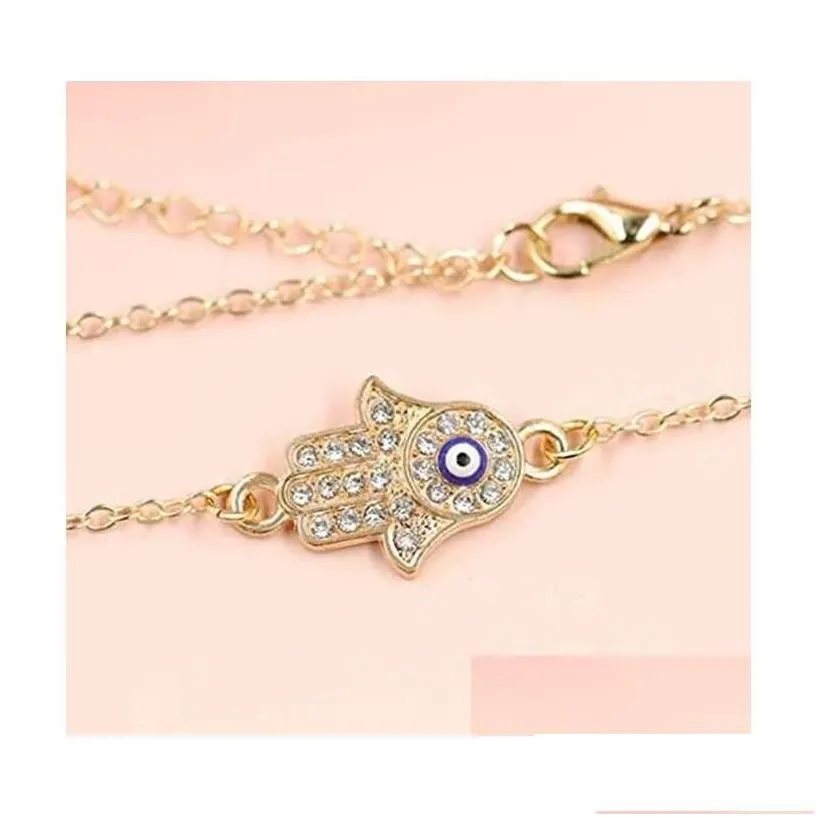 3pcs/set hamsa evil eye necklace turkish blue hand pendant necklaces lucky protection jewelry gift for women girls wholesale drop del