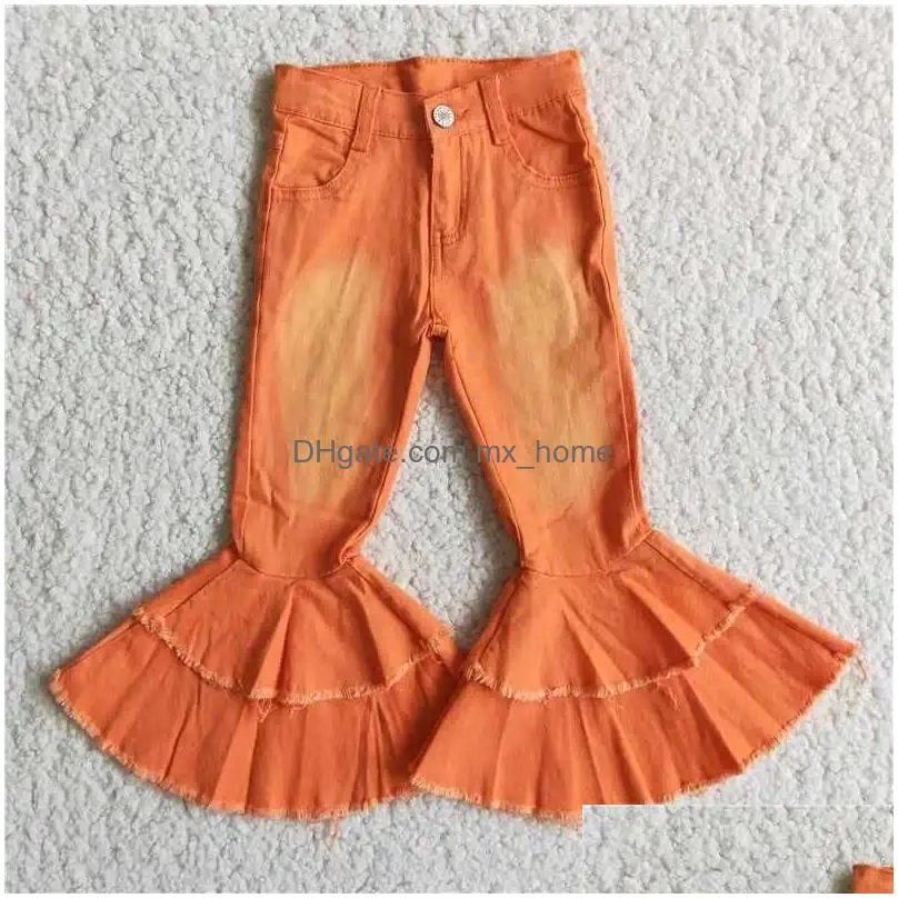 trousers wholesale girls autumn and winter double layer denim bell pants bleached elements bright ruffle