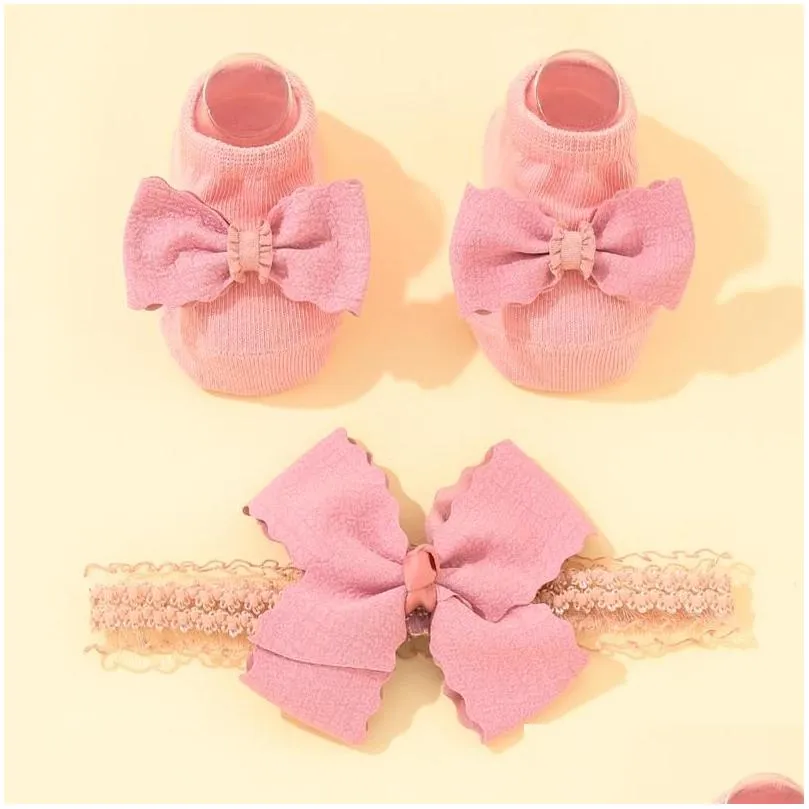 Hair Accessories Lovely Pearl Bows Born Baby Girl Headband Socks Set Lace Flower Band Turban Little Drop Delivery Dhwfu