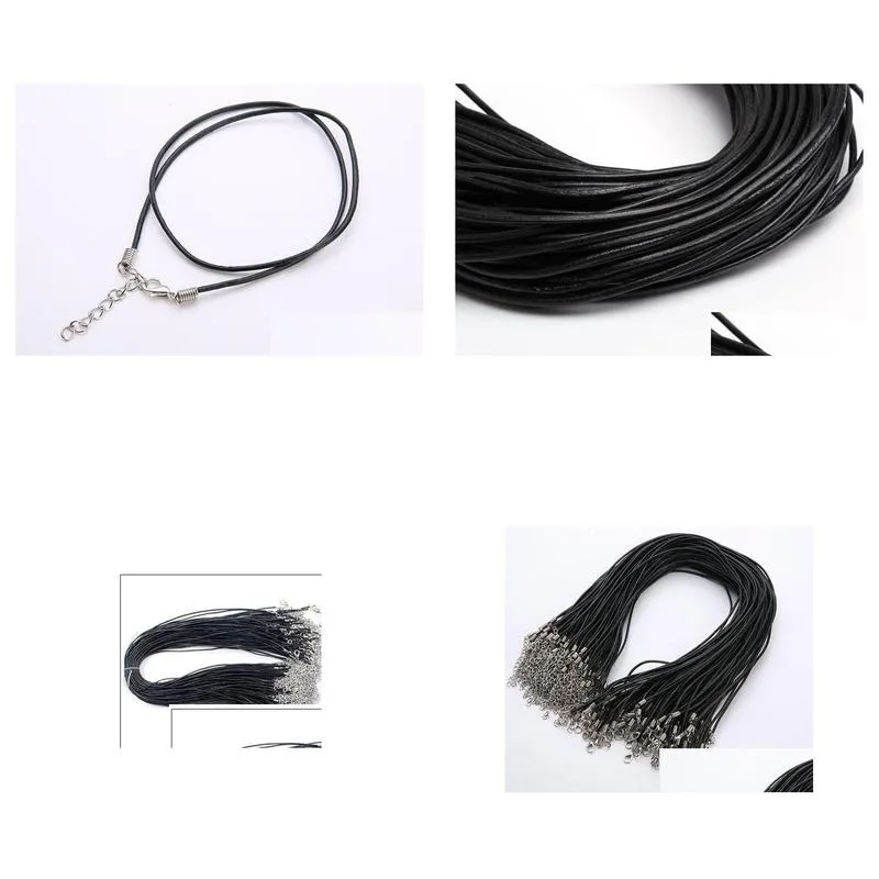 Cord & Wire 2Mm Real Leather Cord Jewelry Components Lots Necklace Black Brown Lobster Clasp Fit Pendant Drop Delivery Jewelry Jewelry Dhkcd