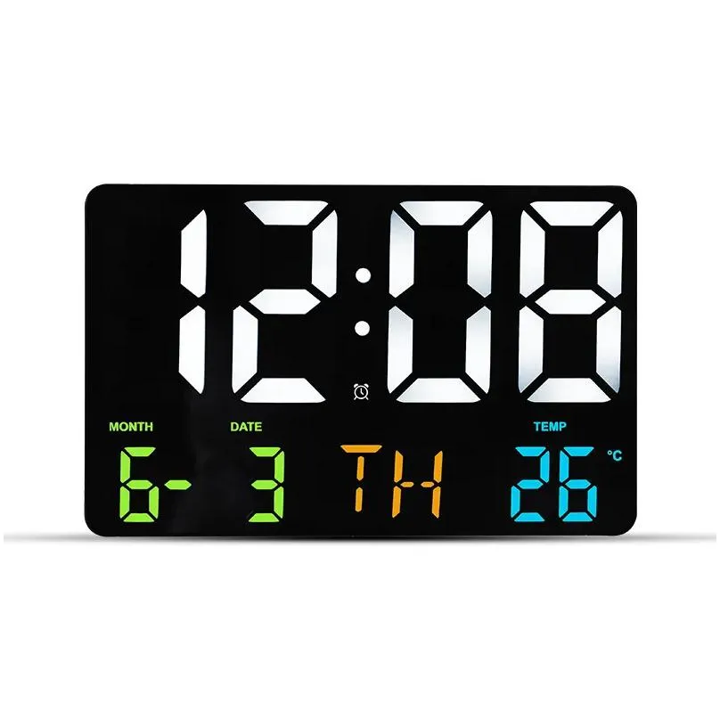 Wall Clocks Remote Control Large Electronic -Mounted Digital Led Light Sensing Temp Date Power Off Memory Table 220930 Drop Delivery Dhzay