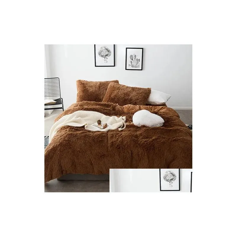 Bedding Sets Faux Fur Comforter Bedding Set 21 Colors Coral Fleece Fitted Sheet Duvet Er Beder Bedspread On Bed With Elastic Band Drop Dhleg