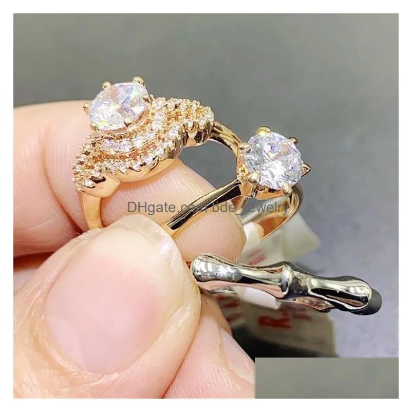 gold and silver plated steel band rings rhinestones women men micro insert mix different models tail ring jewelry