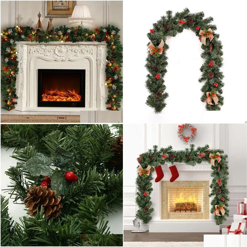 Christmas Decorations Ornaments Xmas Tree Garland Rattan Home Wall Pine Hanging Green Artificial Wreath Fireplace New Year Drop Deliv Dhnqh