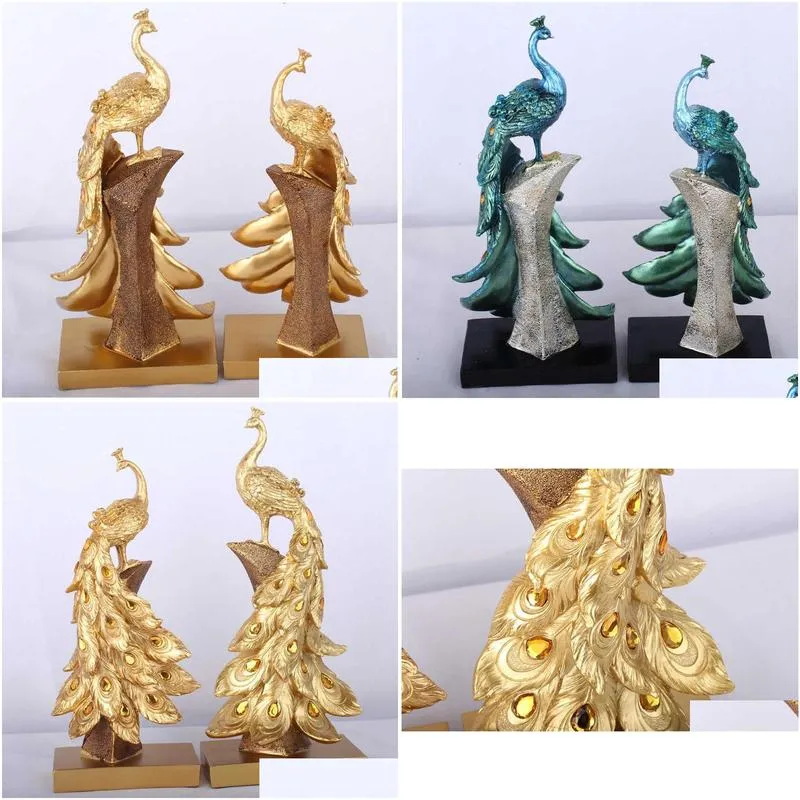 Decorative Objects & Figurines Creative Resin Crafts Fashion Golden Peacock Decorations Home Decoration Business Gifts Garden 210804 D Dhddj