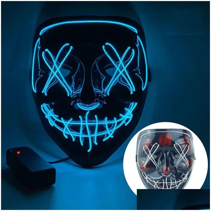 Led Rave Toy High Quality Rave Light Toys Wholesale Price Luminous Glow Scary Masquerade Cosplay Mask Led Up Horror Halloween Drop Del Dhovu