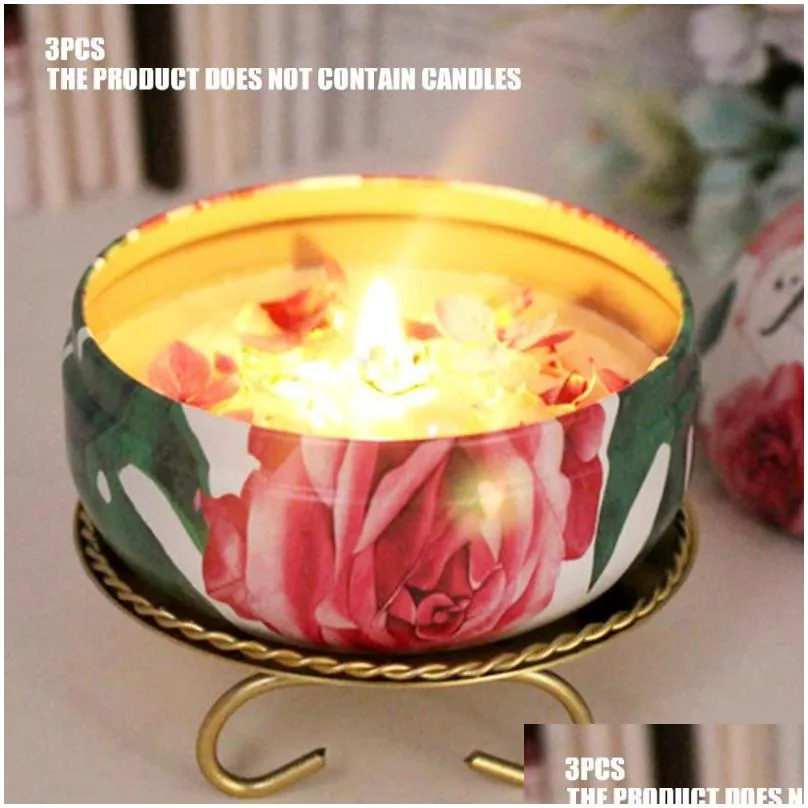 Candle Holders 3Pcs Retro Durable Desktop Anti Rust For Table Living Room Bedroom Iron Plate Gold Home Decor Round El Holder Gift Dro Dhq1P