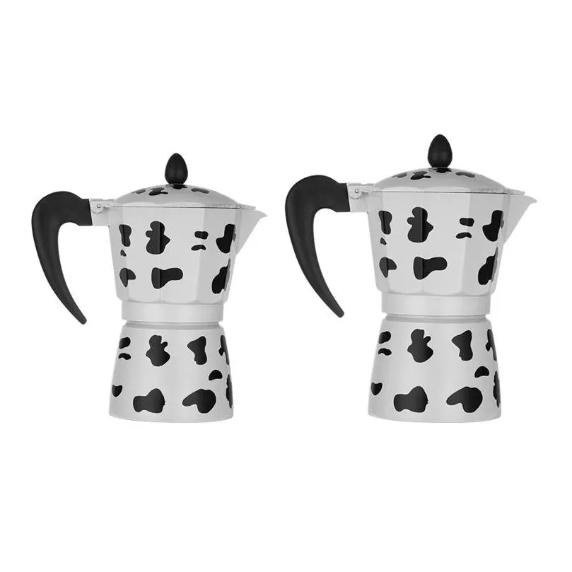 Coffee Pots Cow Printed Coffee Maker Aluminum Alloy Moka Pot Espresso Mocha Latte Percolator R9Jc 210330 Drop Delivery Home Garden Kit Dhmto