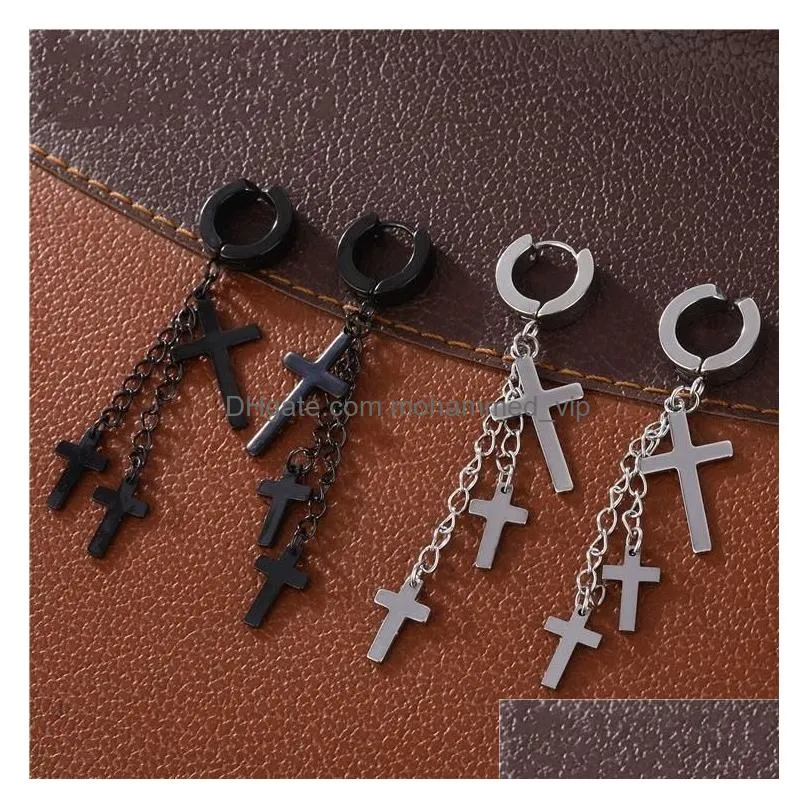 dangle chandelier 2021 arrival fashion retro black cross chain earring personality ladies women hip hop multi-layer mens earrings