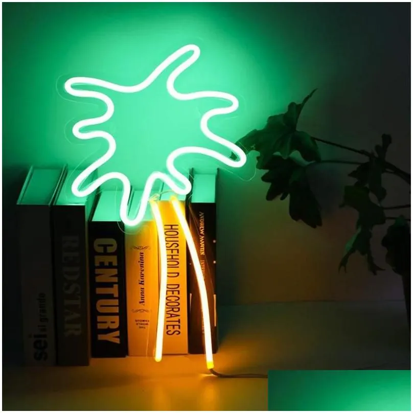 Led Neon Sign Cute Neon Lights Party Supplies Girl Room Decoration Accessories Table Childrens Gifts Lip Shape Banana Rainbow Pineappl Dhvsb