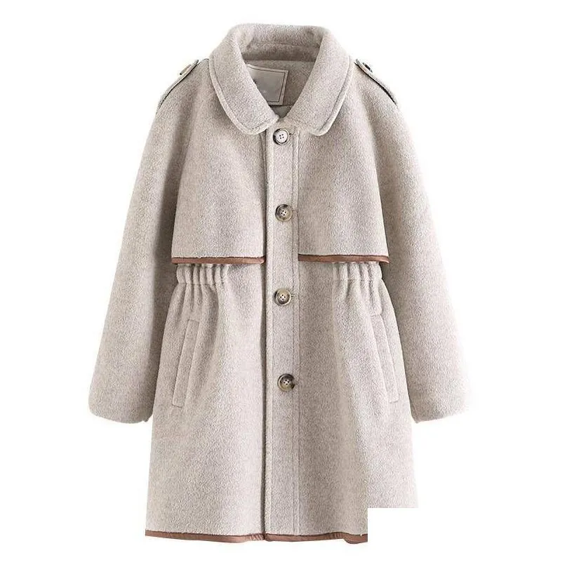 Coat Winter Teenage Girls Long Jackets Toddler Outerwear Clothes Casual Children Warm Woolen Trench Teen Outfits Drop Delivery Dhsjw