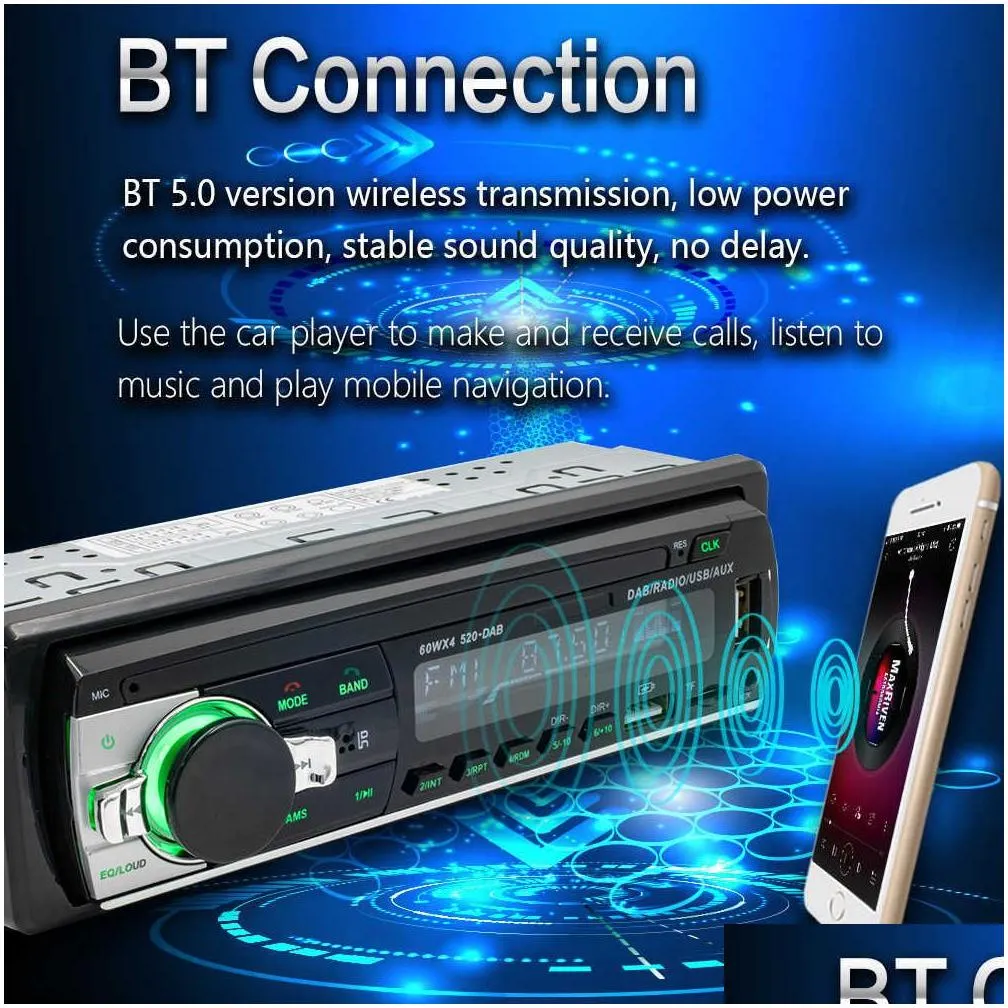 Car Other Auto Electronics New 12V Mp3 Music Player Bluetooth Compatible Dabadd Am/Fm Radio Dual Usb Colorf Lights Button Sd U Disk Ca Dhrh4