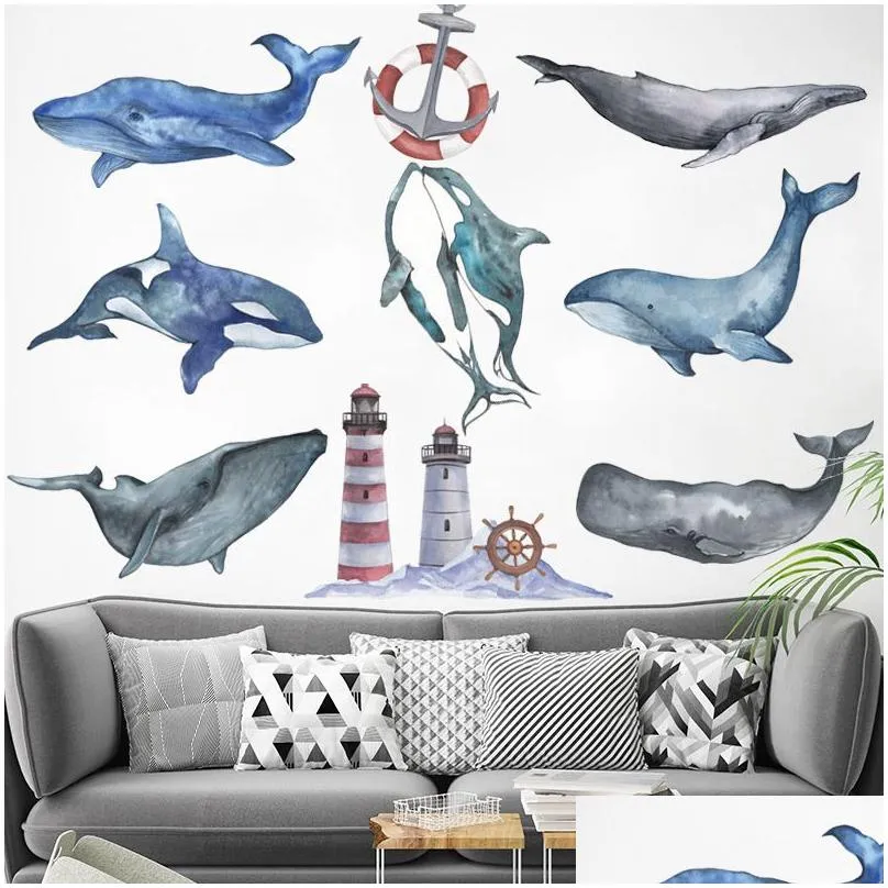 Wall Stickers Whale  Wall Stickers For Kids Room Garten Bedroom Eco-Friendly Vinyl Anchor Decals Art Diy Home Decor 201201 Drop Dh1Sw