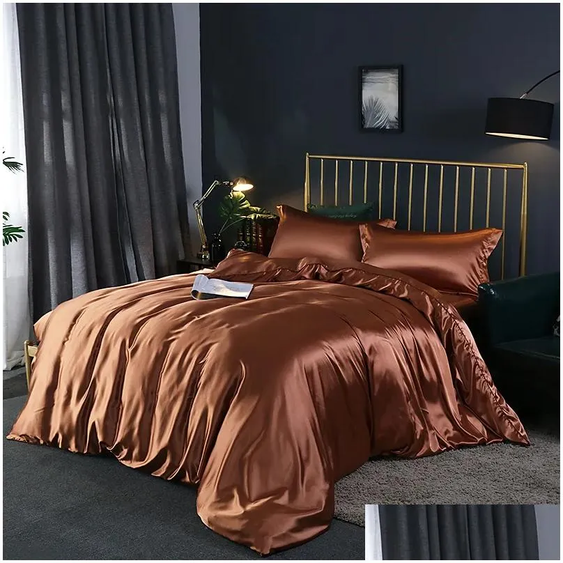 Bedding Sets Upgraded 100% Satin Silk Bedding Set Luxury Quilt Duvet Er And Pillowcase Bed Sheet Single Double Bedclothe Drop Delivery Dhrqi