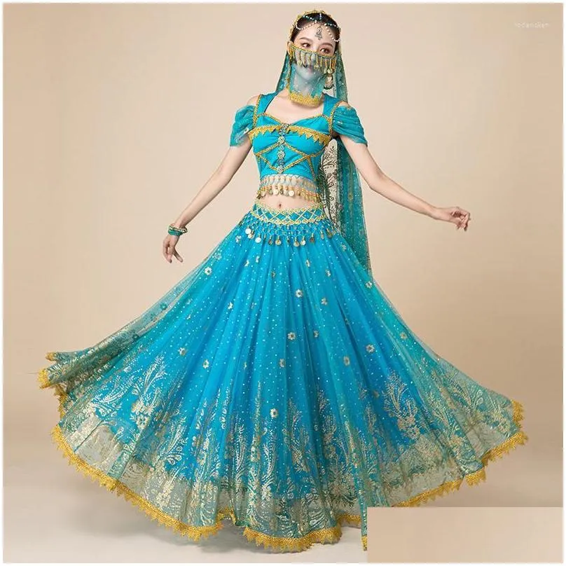 Clothing Sets Stage Wear Belly Dance Outfits Bollywood Costume Set Party Cosplay Festival Performance Embroidered Long Maxi Drop Deliv Dh1Qn