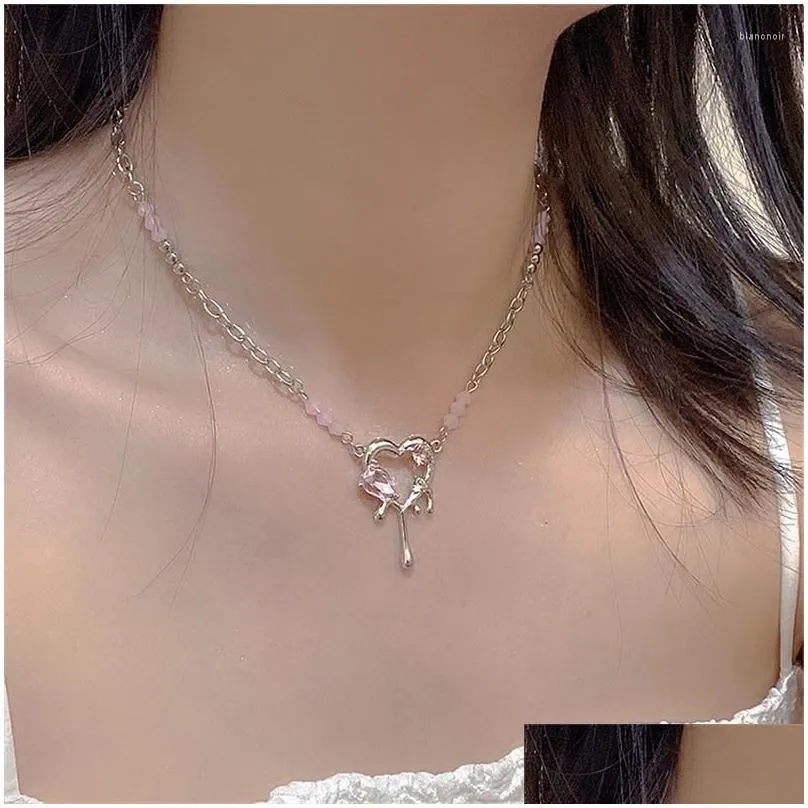 Chokers Choker 2023 Kpop Goth Y2K Pink Heart Pendant Clavicle Chain Necklace For Women Egirl Grunge Collares Aesthetic Emo Jewelry Acc Dhw3C