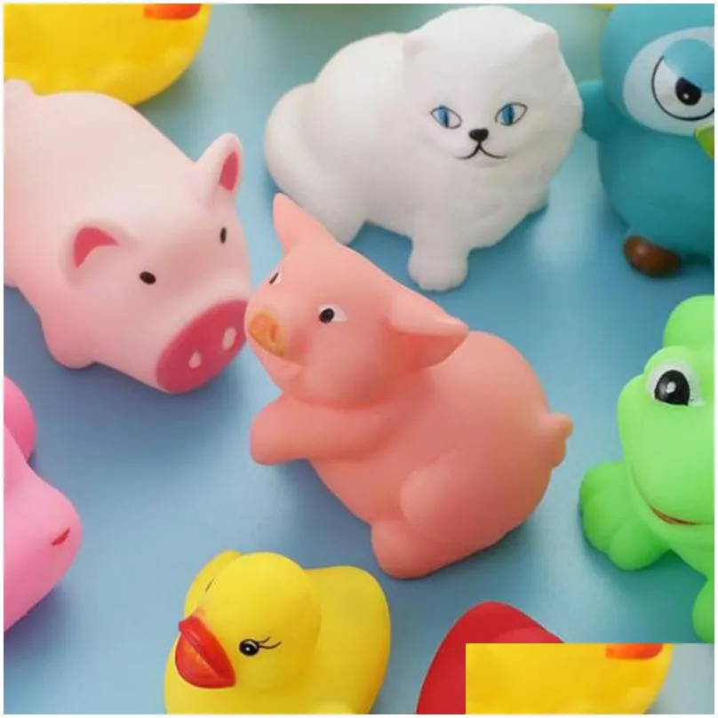 Baby Toy Mixed Animals Swimming Water Toys Colorf Soft Floating Rubber Duck Squeeze Sound Squeaky Bathing Toy For Baby Bath Drop Deliv Dhujt