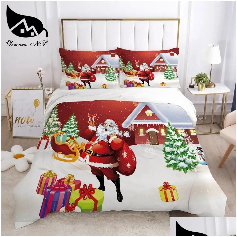 Bedding Sets Dream Ns Red Christmas Bedding Set Queen Home Textiles Bedclothes Santa Duvet Er Juego De Cama 201127 Drop Delivery Home Dhfwh