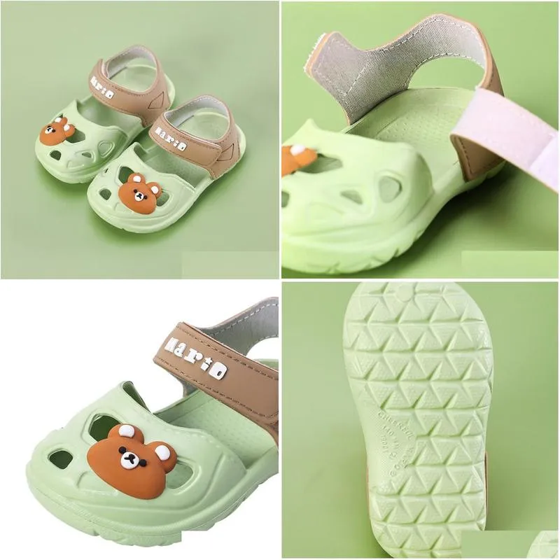 cartoon bear pattern unisex anti-slip soft bottom silpper with heel strap