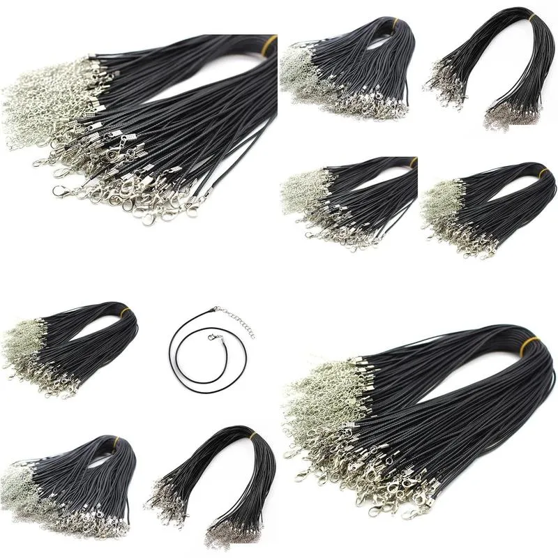Cord & Wire 100Pcs 1.5Mm Black Wax Chains Rope Wire Leather Snake Necklace Beading Cord String Extender Chain With Lobster Clasp Diy D Dhvcx