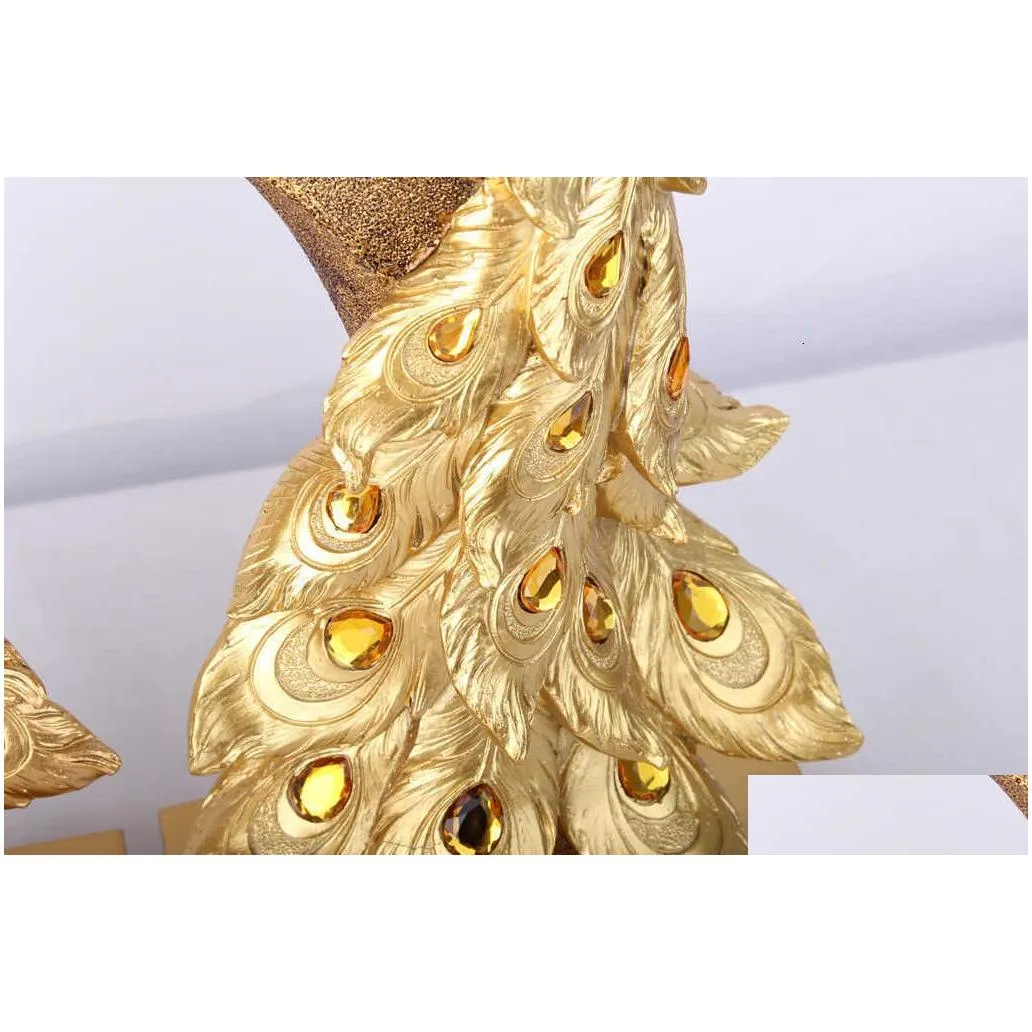 Decorative Objects & Figurines Creative Resin Crafts Fashion Golden Peacock Decorations Home Decoration Business Gifts Garden 210804 D Dhddj