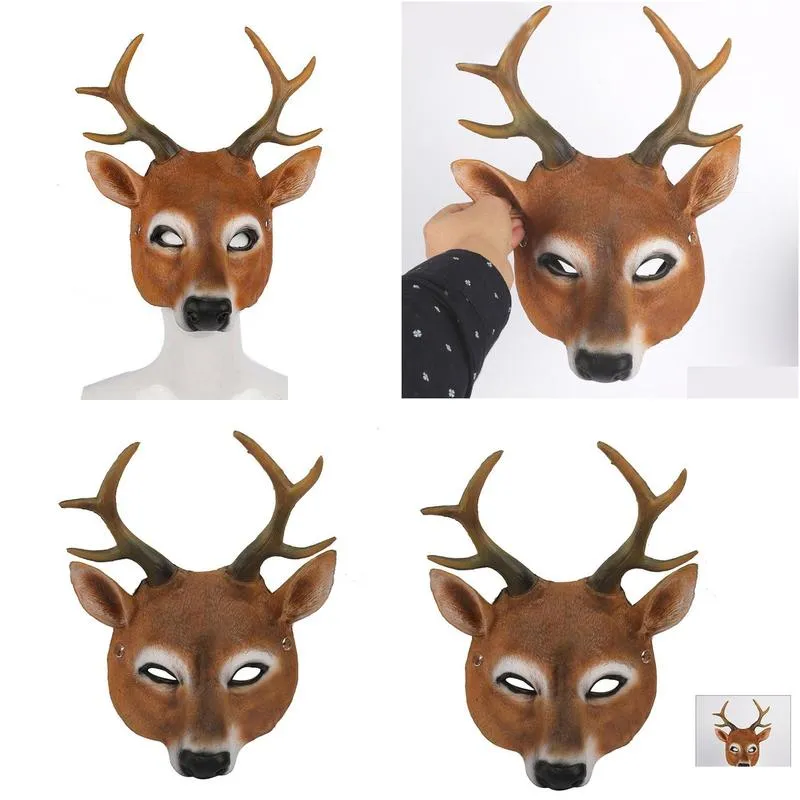 Party Masks Cute Deer Head Cosplay Mask Christmas Reindeer 3D Animal Realistic Halloween Costume Ball Carnival Props 230327 Drop Deli Dhmr3