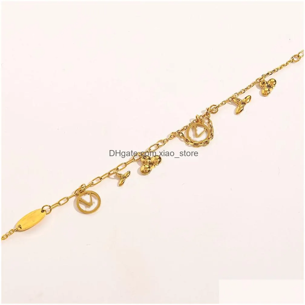never fading gold plated brand designer flower pendants necklaces luxury stainless steel letters choker pendant necklace beads chain jewelry accessories
