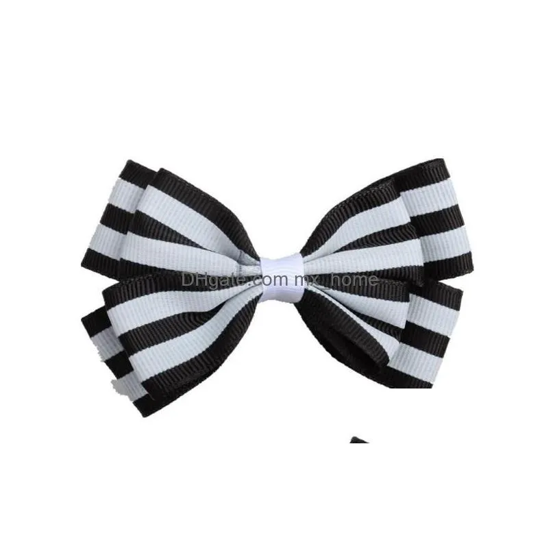 3.5 cute colorful stripe print small bow kids baby girls hair clips hairpins barrettes hair accessories gifts