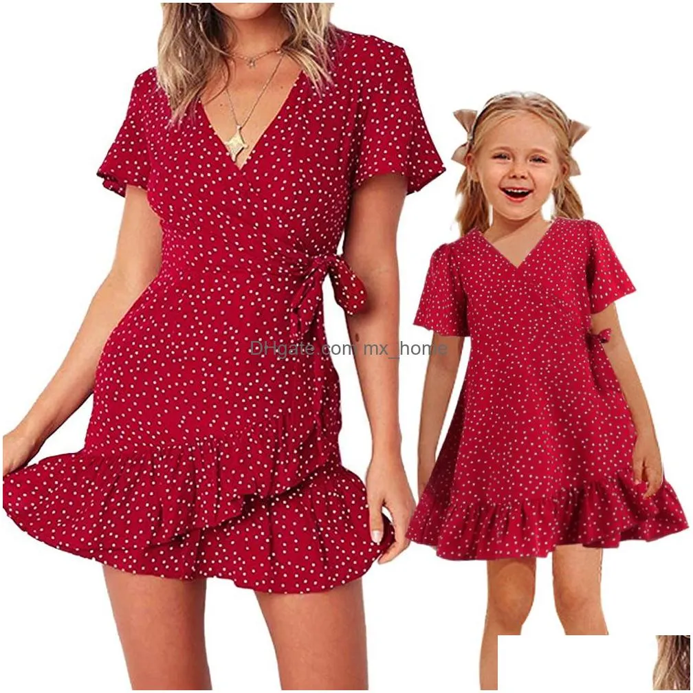 mother daughter family matching fashion short sleeve ruffles tutu dress evening party mini dresses women baby girls clothes