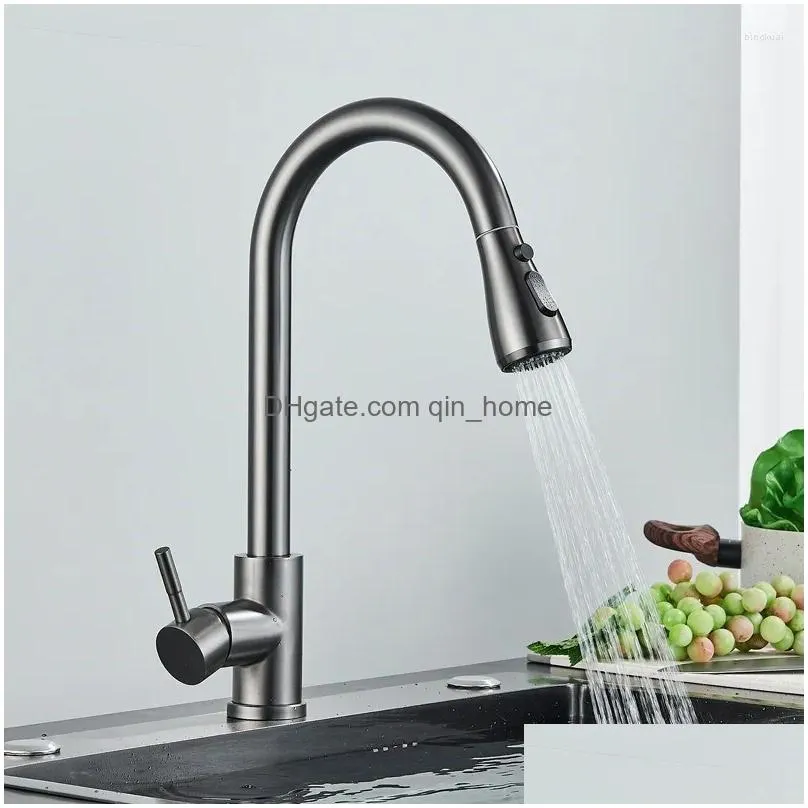 kitchen faucets brushed nickel pull out sink water tap deck mounted mixer stream sprayer head cold taps black chrome