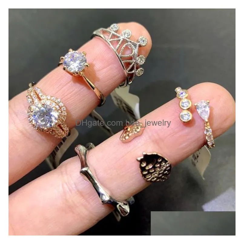 gold and silver plated steel band rings rhinestones women men micro insert mix different models tail ring jewelry