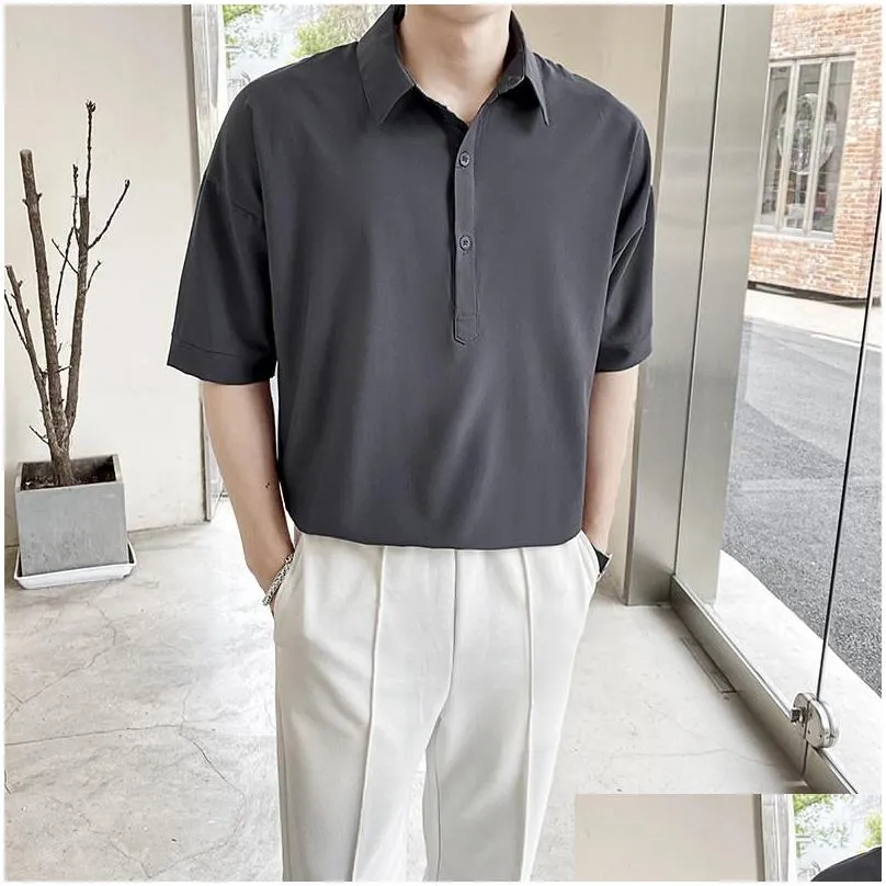 Men`S Casual Shirts Mens Casual Shirts 2023 Summer Short Sleeved Business Silm Thin Fashion Solid Colour Male Brand Black White Gray Dhlhl
