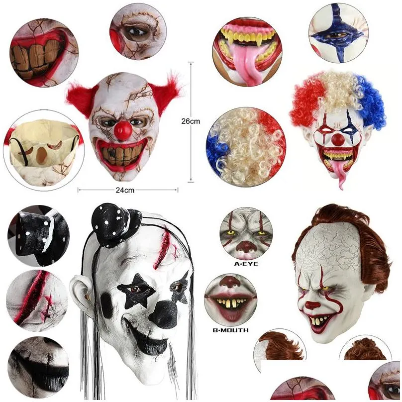 Party Masks Halloween Horror Joker Mask Pennywise Scary Zombie Cosplay Latex Helmet Drop Delivery Dhvv7