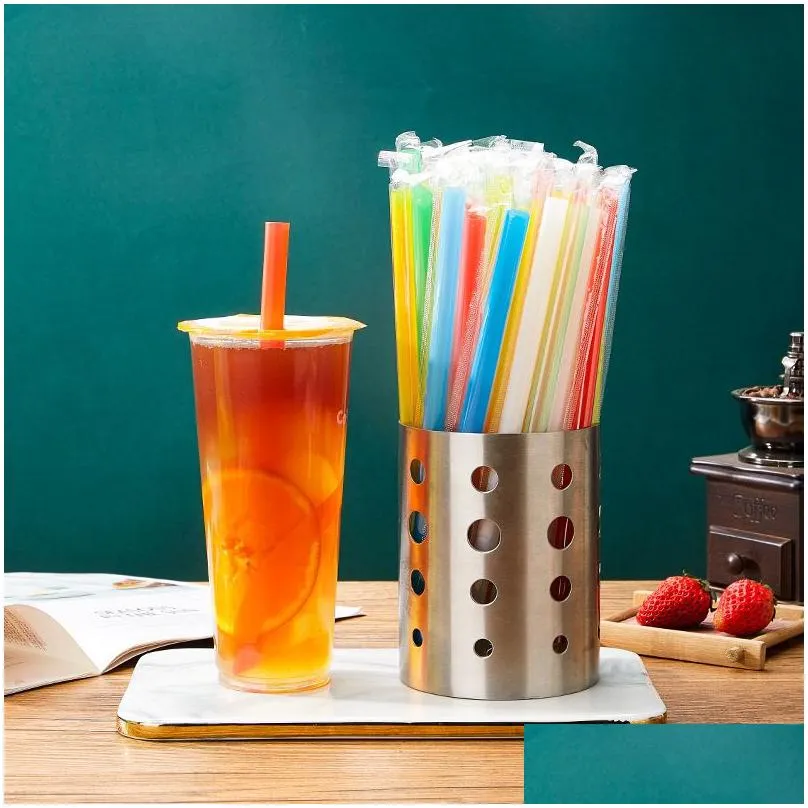 Disposable Cups & Straws Disposable Cups Sts 500Pcs Mticolor Plastic St Individually Wrapped Bubble Boba Milk Tea Smoothie Thick Bar D Dhf94