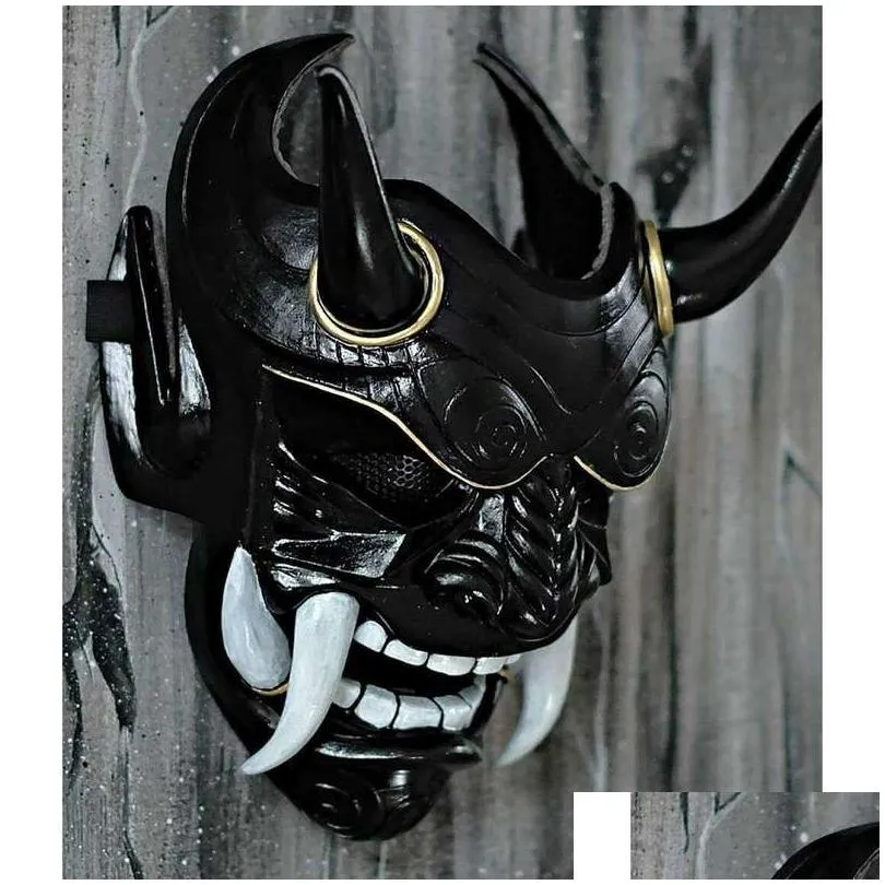 Party Masks Halloween Face Hannya Demon Oni Samurai Noh Kabuki Red Prajna Cow Devil Latex Adt Uni With Rope Horns 220826 Drop Deliver Dhc7P